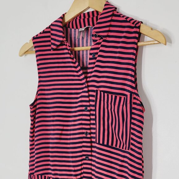 Dynamite Women's Pink & Black Striped Sleeveless Button Front Midi Dress Size S - Picture 2 of 12